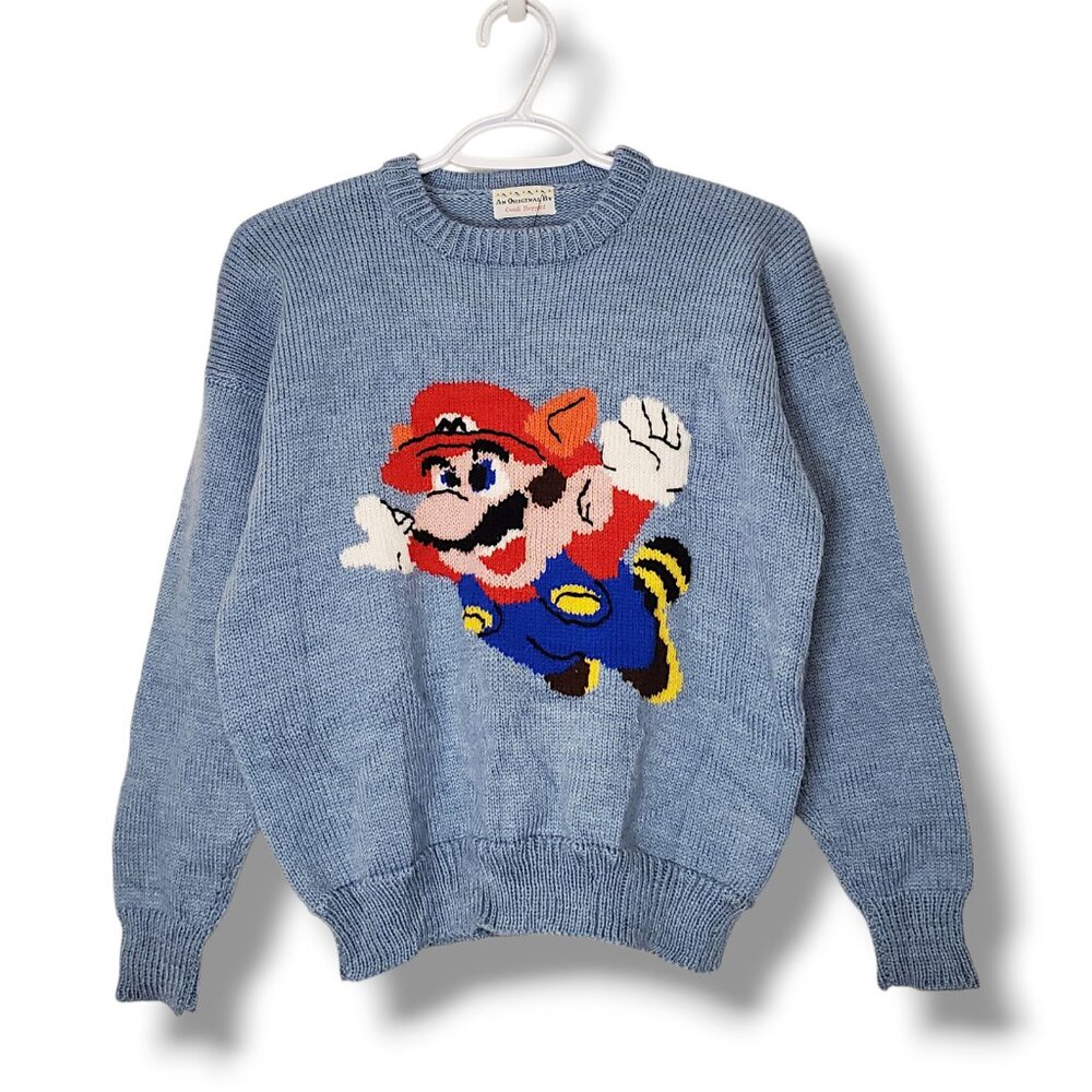 Vintage 80s Super Mario Bros 3 Nintendo Knit Sweater Blue Size XS